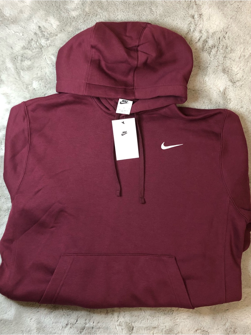 Nike Men's Maroon Crewneck Hoodie with White Swoosh